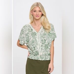 EUC Parallel Skies Smocked Waist V-Neck Blouse